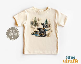 Black Bears Forest Scene Kids Shirt - 90s Vintage Bears Camping Outfit - Retro Toddler Shirt - Boho Natural Shirt