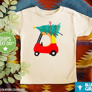 Chemise enfant de Noël voiture rouge, joli haut de Noël pour tout-petit, chemise de baseball pour enfant sapin de Noël