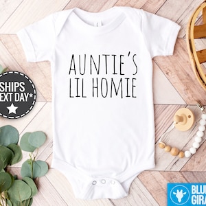 Auntie's Lil' Homie Baby Onesie®, Cute Auntie Baby Clothes, Funny Aunties Homie Baby Onesie®, Niece/Nephew Baby Shirt, Baby Shower Gift