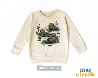 90s Style Sea otter Wildlife Toddler Sweatshirt - Vintage Otter Kids Pullover - Retro Animal Sweater