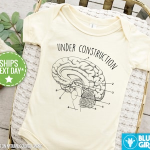 Under Construction Brain Diagram Onesie® - Science Themed Baby Clothes - Funny Sayings Onesie® - Brain Diagram onesie image 1