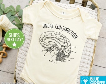 In aanbouw Brain Diagram Onesie® - Babykleding met wetenschapsthema - Grappige spreuken Onesie® - Brain Diagram onesie