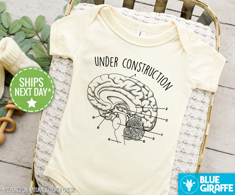 Under Construction Brain Diagram Onesie® - Science Themed Baby Clothes - Funny Sayings Onesie® - Brain Diagram onesie image 1