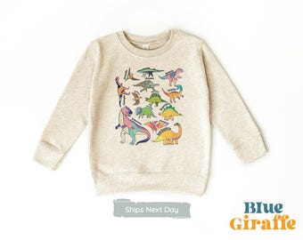 Cute Dinosaurs Toddler Sweatshirt - Trendy Dinosaur Natural Shirt - Types Of Dinosaurs Crew Neck - Cute Retro Sweatshirt