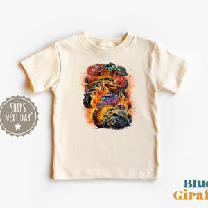 Retro Monster Trucks Fire Toddler Shirt - Big Trucks Kids Tee - Crushing Cars Shirt - Boy Toddler Shirt - Boho Clothing