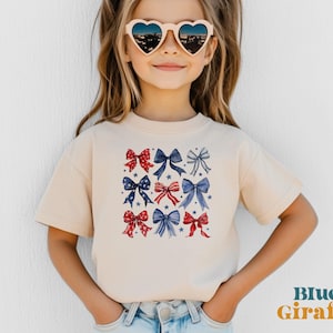 Chemise patriotique pour tout-petit avec noeud coquette - chemise 4 juillet - t-shirt bohème coquette noeuds - jolie chemise enfant 4 juillet - vêtements pour fille du Sud
