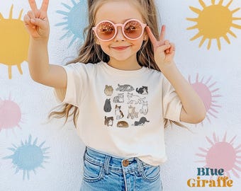Cats In Different Funny Poses Kids Shirt - Kitty Cat Lover Toddler Shirt - Kid Pet Owner Gift - Natural Boho Toddler & Youth Tee