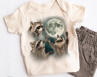 Raccoon Moon Baby Onesie® - Ubranka dla niemowląt w stylu vintage Raccoon - Zabawny mem Body niemowlęce - Uroczy naturalny kombinezon niemowlęcy Raccoon®