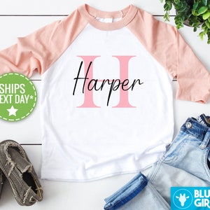 Personalized Baby Girl Name Shirt, Girls Peach Raglan, Custom Name Kids Shirt, Personalized Toddler Clothes