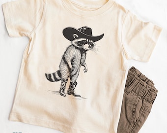 Raccoon Cowboy Toddler Shirt - Funny Silly Raccoon Kids Shirt - Funny Western Kids Shirt - Natural Toddler Shirt