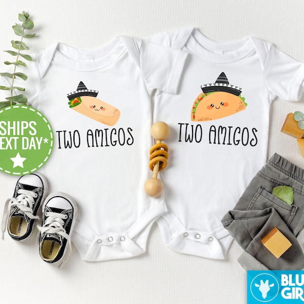 Two Amigos Funny Twin Onesie®s®, Twin Baby Bodysuits, Cute Baby Shower Gift for Twins, Best Friends Twins