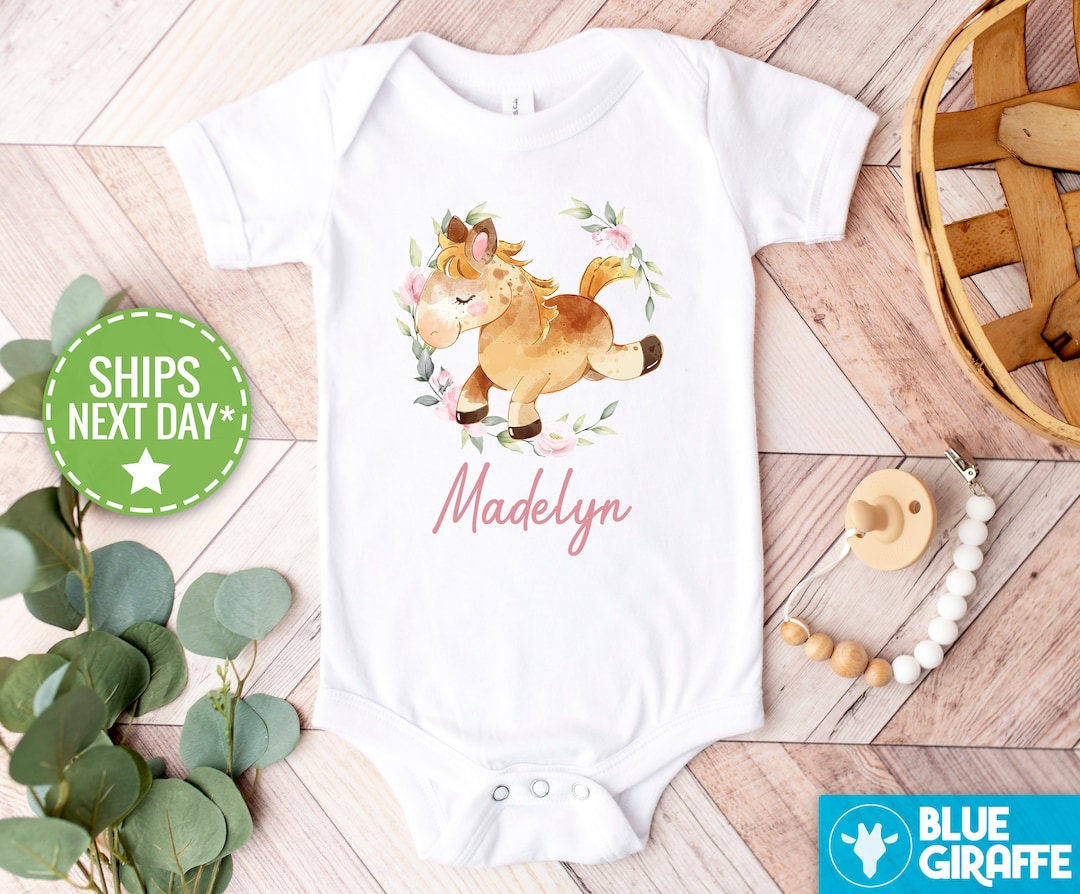 Personalized Horse Baby Girl Onesie®, Watercolor Horse, Custom Horse