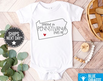 Someone In Pennsylvania  Loves Me Baby Onesie®, Pennsylvania Baby Clothes, Loved Baby Onesie®, Long Distance Baby Bodysuit, State Baby