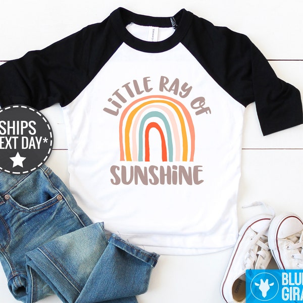 Rainbow Little Ray Of Sunshine Kids Shirt, Cute Positive Vibes Toddler Tee, Retro Rainbow Baseball Tee