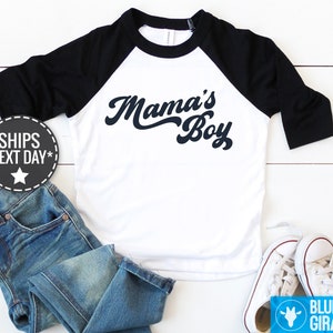 Mama&#39;s Boy Toddler Shirt, Retro Boys Baseball Tee, Cute Mother&#39;s Day Raglan Kids Shirt