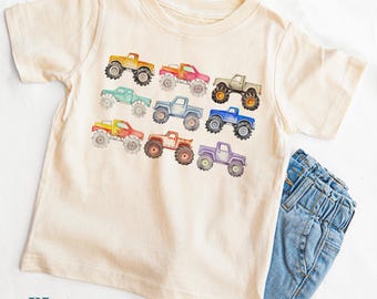 Retro Monster Truck Toddler Shirt - Big Trucks Kids Outfit - Monster Trucks Birthday Shirt - Boy Toddler Truck Natural Shirt