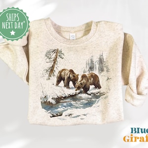 Vintage 90s Grizzly Bear Scene Toddler Sweatshirt - Bear Lover Kids Sweatshirt - Cute Natural Pullover - Brown Bear Shirt - Toddler Gift