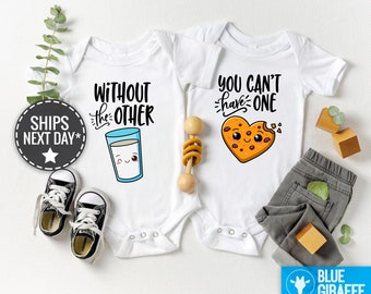 Twin Onesie®s®,  Can't Have One, Without The Other Twin Onesies®, Funny Milk and Cookie Twin Bodysuits, Cute Best Friend Twin Baby Onesies