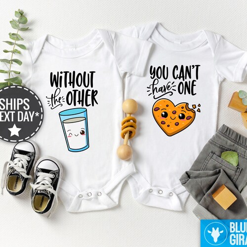 Twin Onesie®s®,  Can't Have One, Without The Other Twin Onesies®, Funny Milk and Cookie Twin Bodysuits, Cute Best Friend Twin Baby Onesies