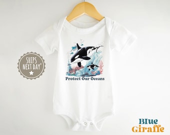 Protect Our Oceans Baby Onesie® - Orca Whale Baby Clothes - Cute Ocean Aesthetic - Natural Toddler & Youth Tee