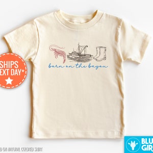Camiseta infantil Born On The Bayou, camisetas infantis Louisiana, pesca Louisiana, macacões orgânicos para bebês