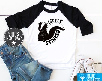 Cute "Little Stinker" Raglan T Shirt, Skunk Toddler Shirt, Funny Toddler Shirt