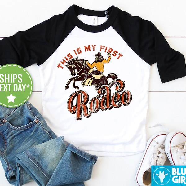 This Is My First Rodeo Kids Raglan, Horse Rodeo Shirt, Cute Rodeo Youth Tops