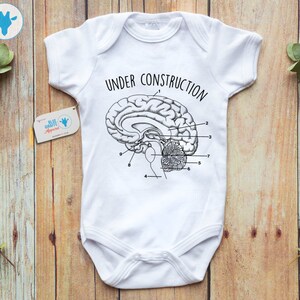 Under Construction Brain Diagram Onesie® - Science Themed Baby Clothes - Funny Sayings Onesie® - Brain Diagram onesie image 2