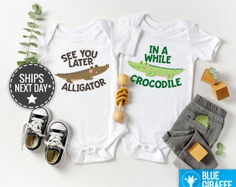 Twin Onesie®s®, See You Later Alligator, In A While Crocodile Twin Onesies®, Funny, Cute Twin Baby Onesies®