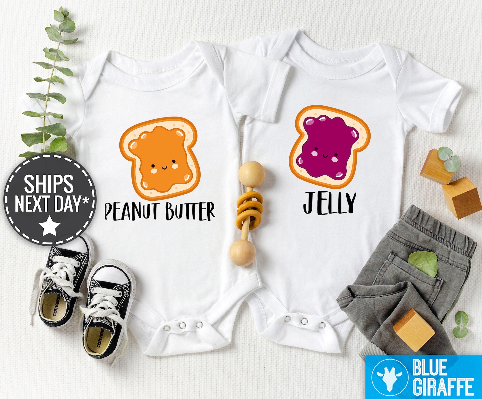 Peanut Butter and Jelly Twin Onesie Set