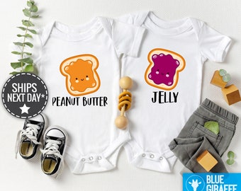 Beurre de cacahuète et gelée jumelles grenouillères®, ensemble de grenouillères jumelles, t-shirts jumeaux meilleurs amis rigolos, grenouillères jumelles mignonnes pour bébés meilleurs amis