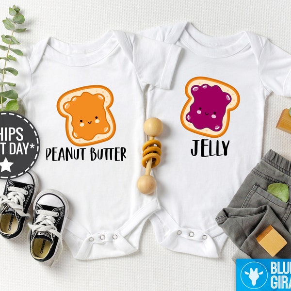 Peanut Butter and Jelly Twin Onesie®s®, Twin Onesie Set, Funny Best Friends Twin Shirts, Cute Best Friend Twin Baby Onesies®