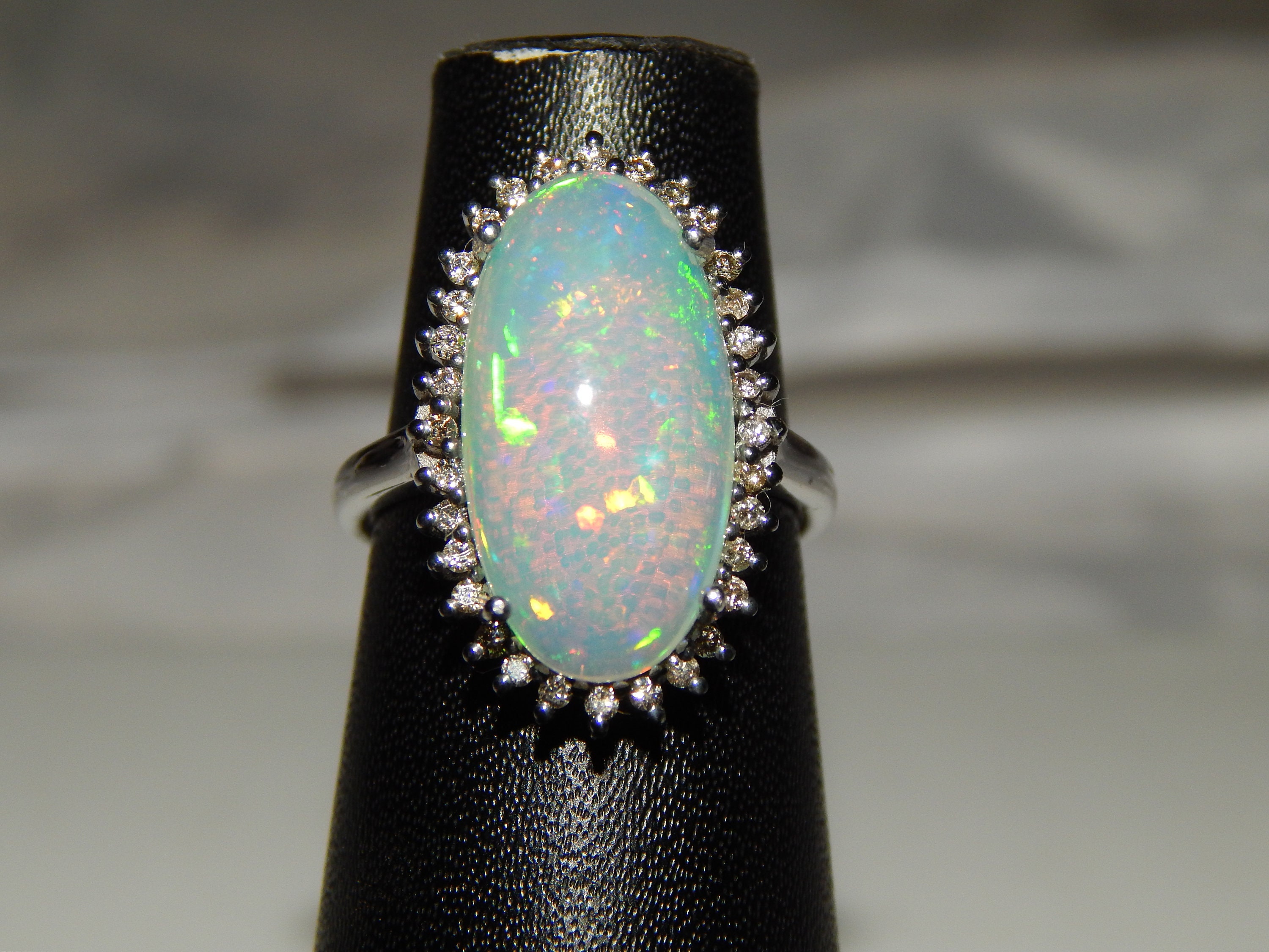 Natural Ethiopian Opal & Genuine Diamond Halo Ring | Etsy