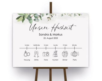 Poster DAILY SCHEDULE Wedding Daily Planning Wedding Sign Welcome Schedule Wedding EUCALYPTUS horizontal Wedding Map