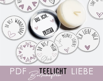 Teelicht-Botschaften PDF 24 Liebesbotschaften Geschenk Valentinstag