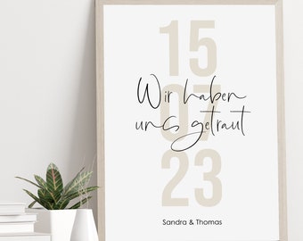 Poster "Wir haben uns getraut" personalisiert mit Name und Datum für Paare Geschenk für Hochzeit