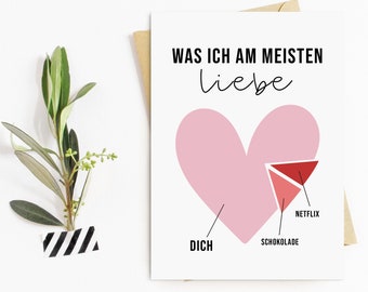 Postkarte NETFLIX, Schokolade, Dich Valentinstag Geschenk Karte Valentinskarte Postkarte Liebe