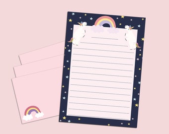 Schreibblock Einhorn pink A4 25 Blatt Briefpapier 10 Kuverts Pferd Briefblock