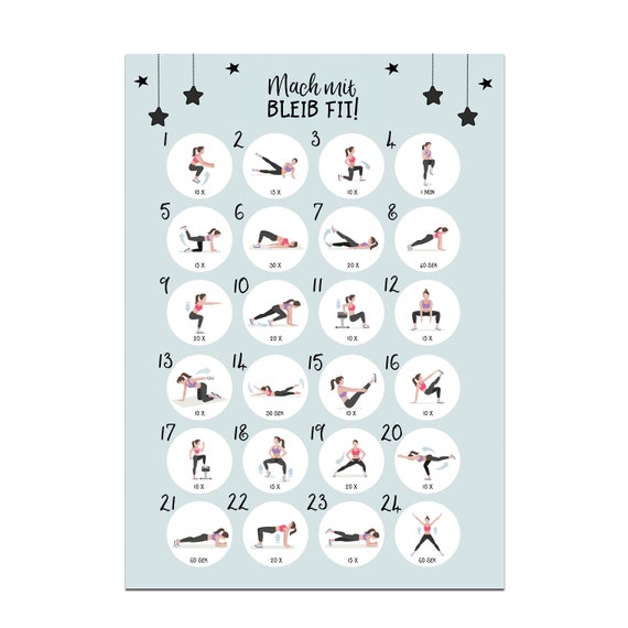 Calendrier De L'Avent Fitness 24 Jours - Coffret Cadeau Noël Avec Corde à Sauter, Bandes Résistance, Gants, Bandeau (35x25x6.5 Cm)