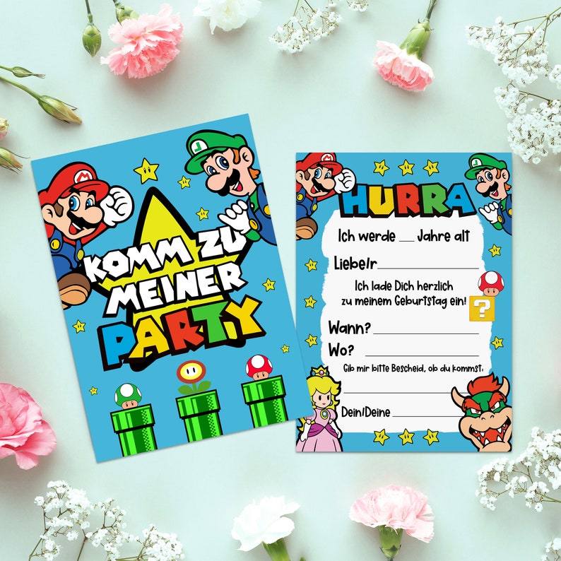 10 x invitation cards children's birthday party SUPER MARIO 10 bags incl. sticker giveaway children's birthday party image 5