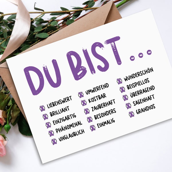 Postkarte DU BIST ... Geschenk Freundin Postkarte Du bist toll