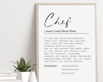 Poster CHEF personalisiert mit Namen als Geschenk für deinen Chef Kollegen Geschenk