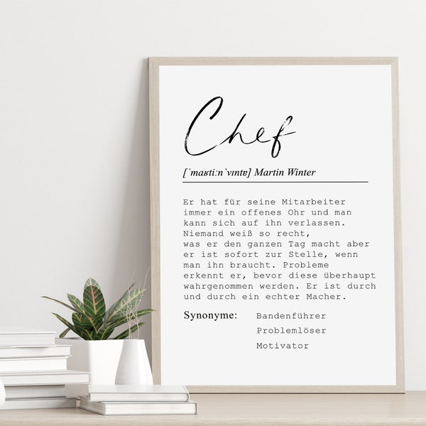 Poster CHEF personalisiert mit Namen als Geschenk für deinen Chef Kollegen Geschenk