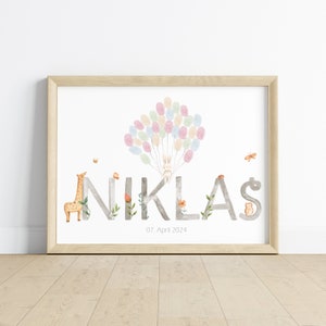 Gästeposter TAUFE NAME personalisiert mit Namen als Geschenk zur Taufe FINGERABDRUCK Bild 2