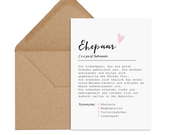 Carte postale COUPLE MARIÉ incl. Enveloppe Cadeau de mariage Définition De couple marié Cadeau