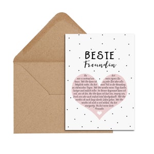 Carte postale MEILLEUR AMI message coeur avec enveloppe cadeau meilleur ami