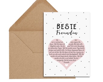 Postcard BEST FRIEND Heart Message incl. Envelope Best Friend Gift