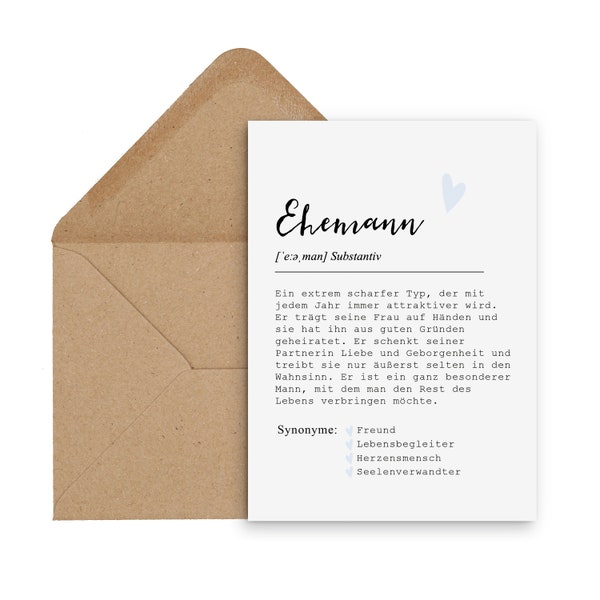 Postcard HUSBAND incl. Envelope Husband Gift Definition Husband Card