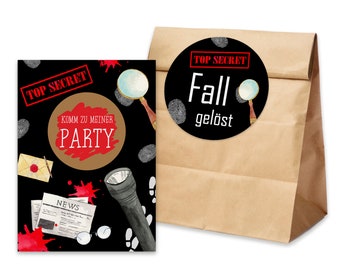 10 x invitation cards children's birthday DETECTIVE + 10 bags including stickers party favors children's birthday