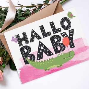 Ansichtkaart Baby "Hello Baby Girl", Babycadeau, Geboortecadeau, Geboortecadeau, Geboortekaart, Puller Party, Geboortekaarten